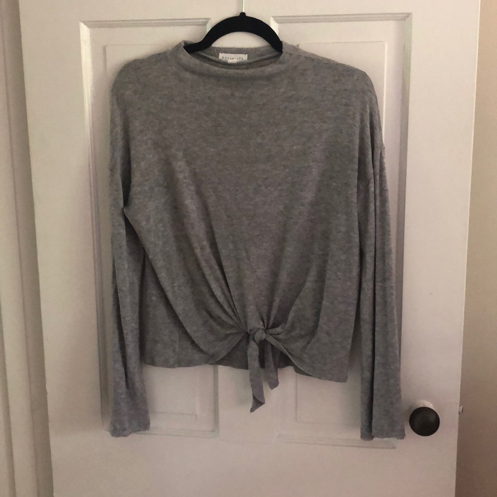 Tie Front Socialite Grey Sweater